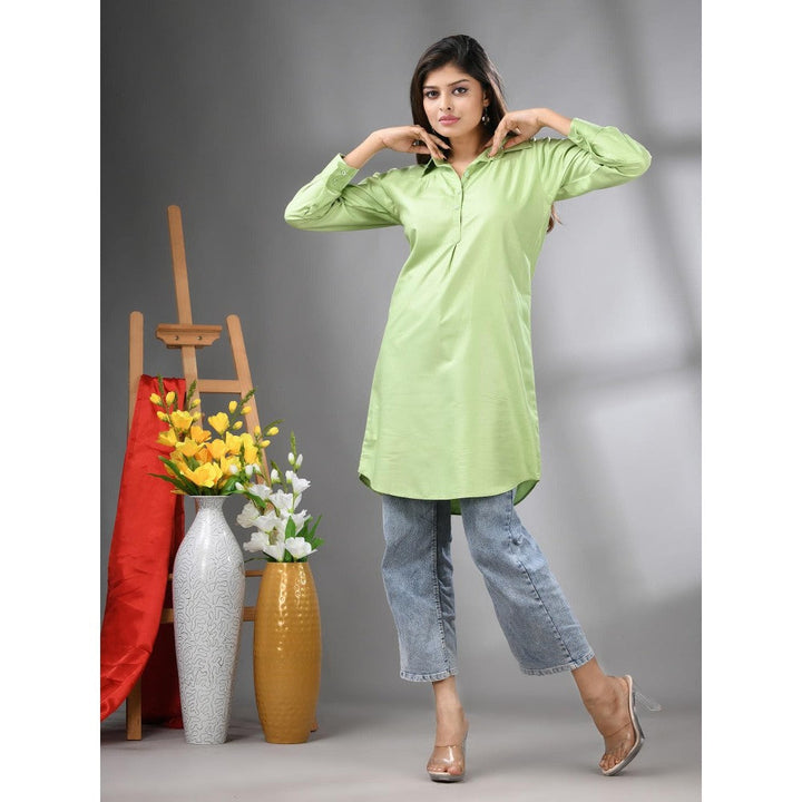 CHARUKRITI Light Green Solid Rayon Pathani Kurta