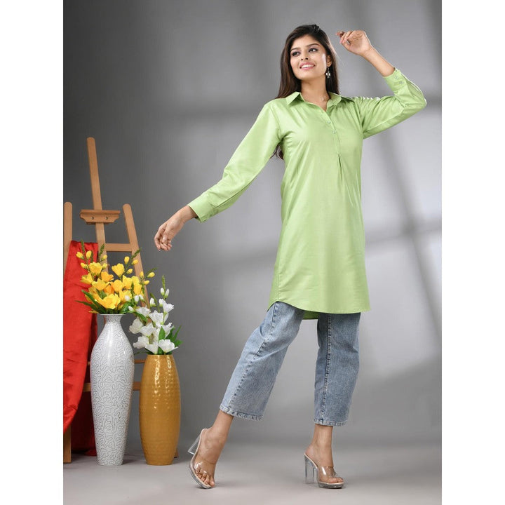 CHARUKRITI Light Green Solid Rayon Pathani Kurta