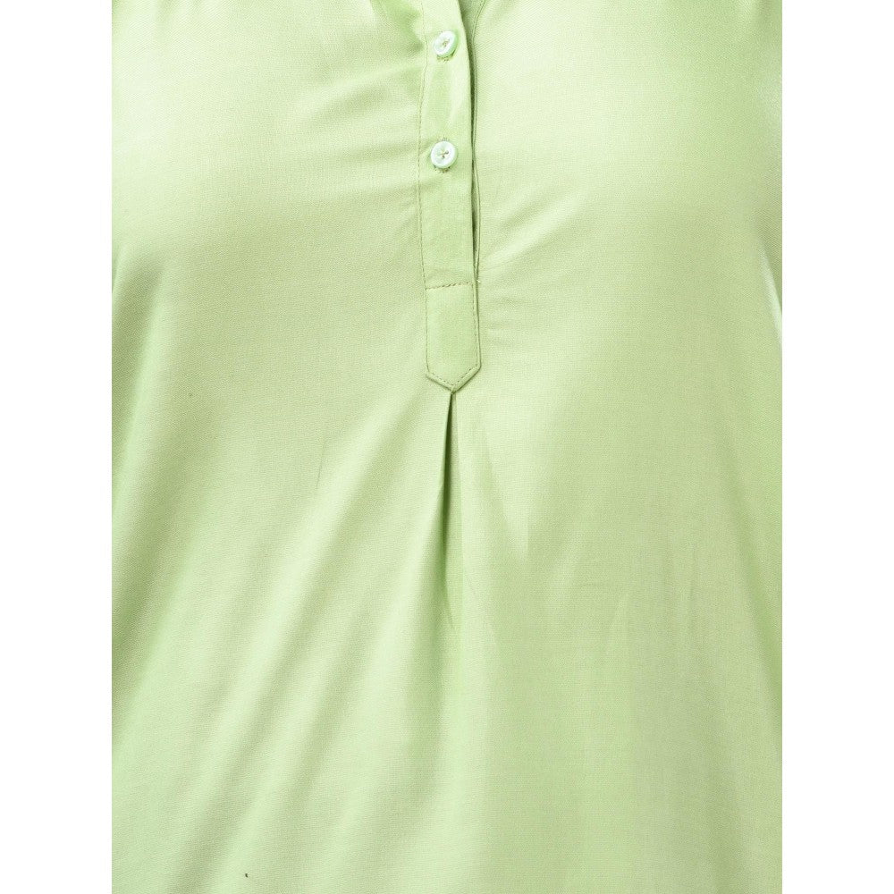 CHARUKRITI Light Green Solid Rayon Pathani Kurta