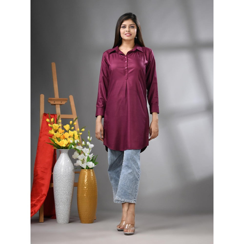 CHARUKRITI Purple Solid Rayon Pathani Kurta