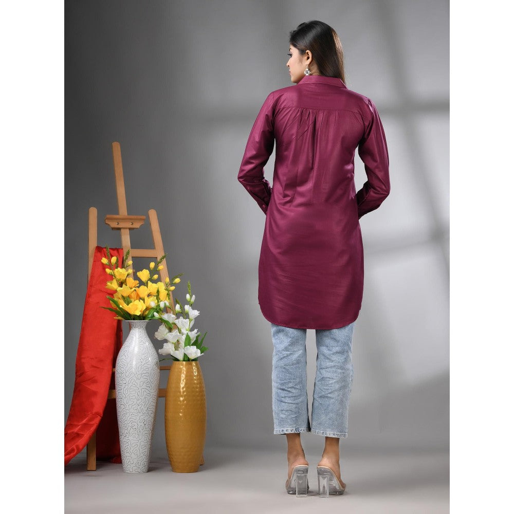 CHARUKRITI Purple Solid Rayon Pathani Kurta