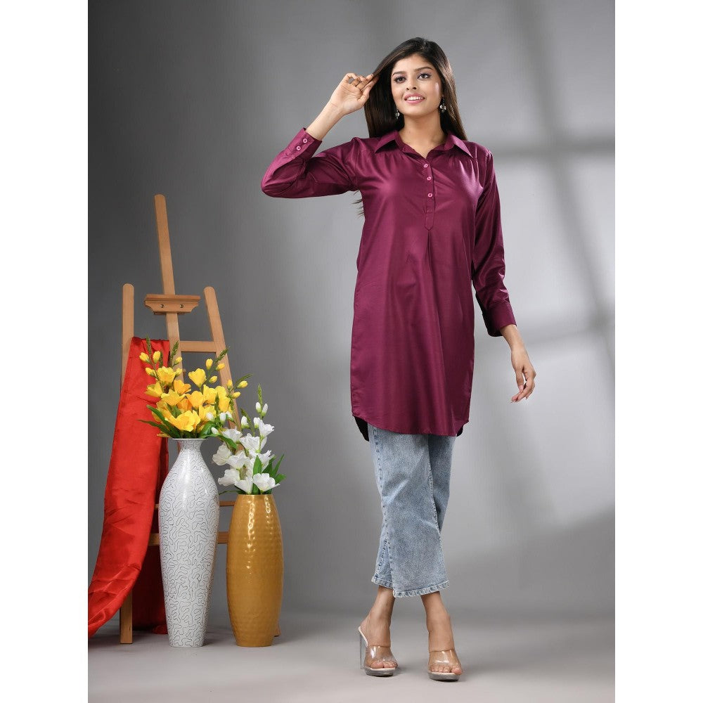 CHARUKRITI Purple Solid Rayon Pathani Kurta