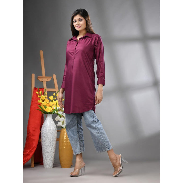 CHARUKRITI Purple Solid Rayon Pathani Kurta