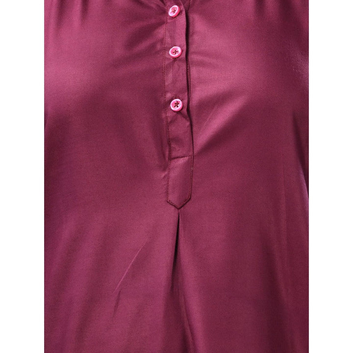 CHARUKRITI Purple Solid Rayon Pathani Kurta