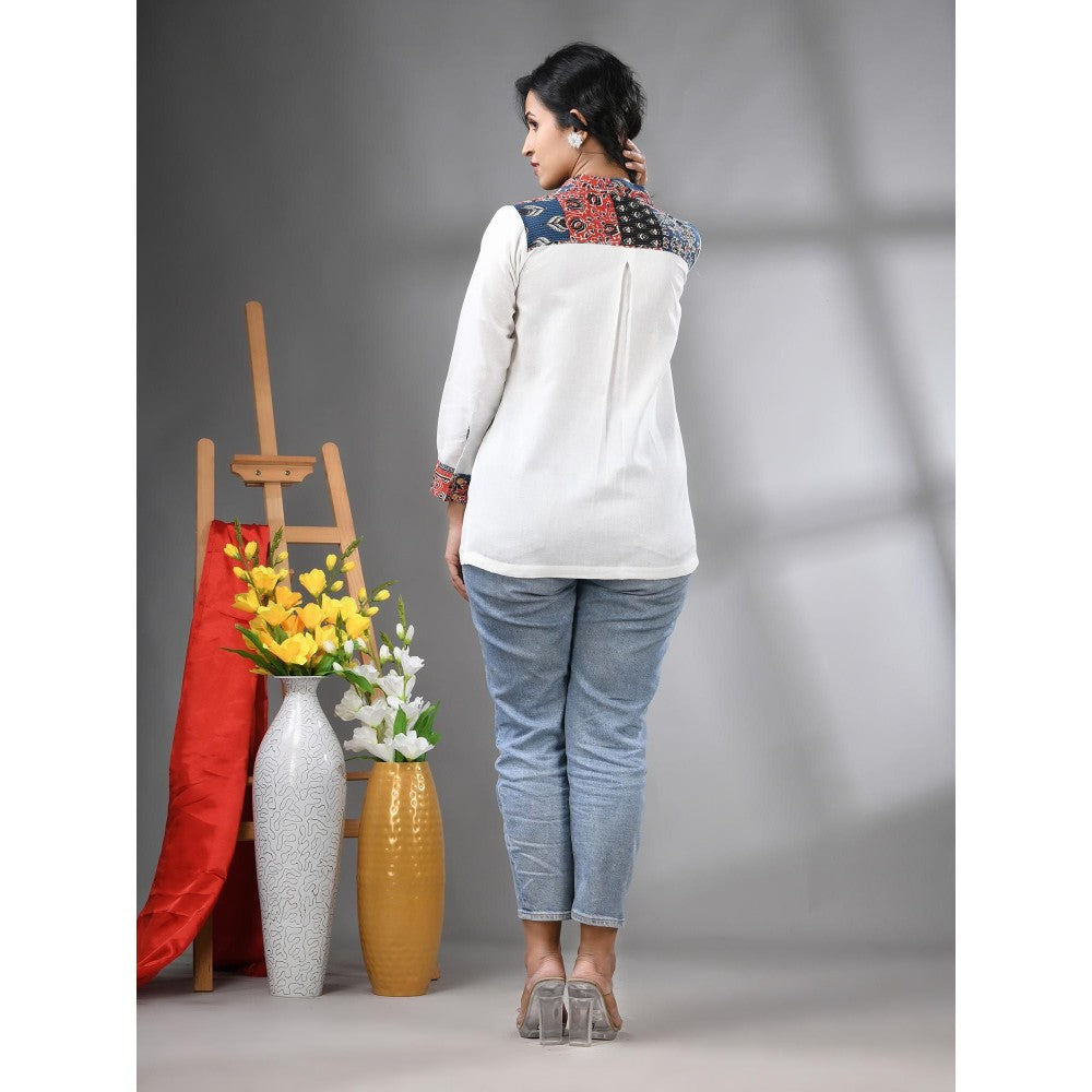 CHARUKRITI Off White Printed Cotton Shirt