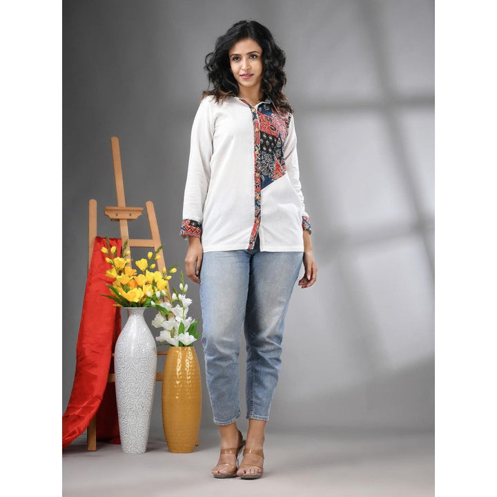 CHARUKRITI Off White Printed Cotton Shirt