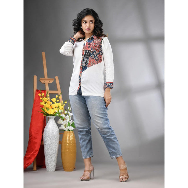 CHARUKRITI Off White Printed Cotton Shirt