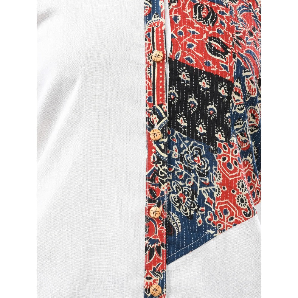 CHARUKRITI Off White Printed Cotton Shirt