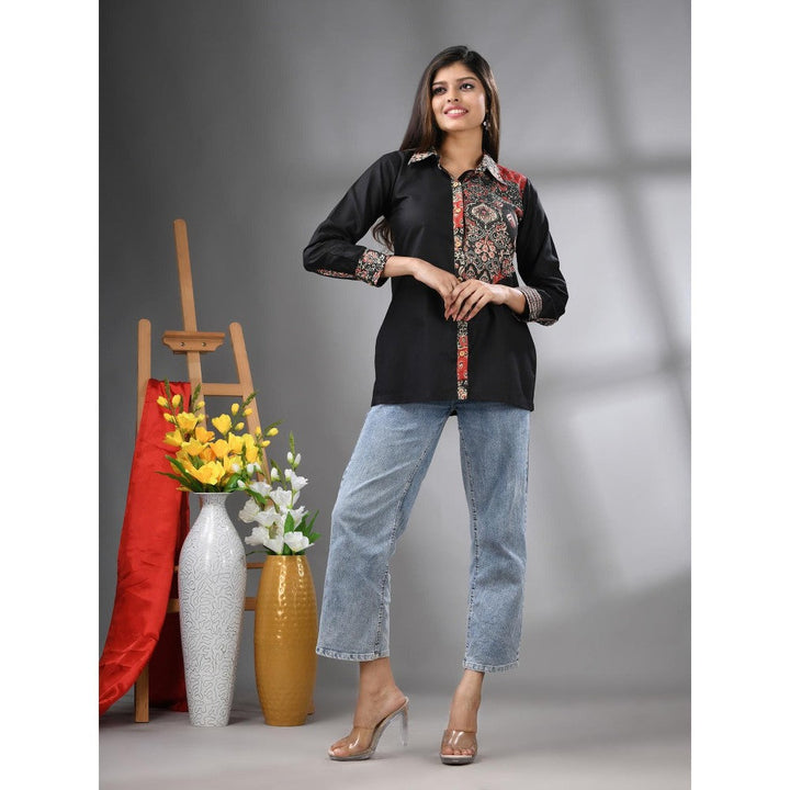 CHARUKRITI Black Printed Cotton Shirt