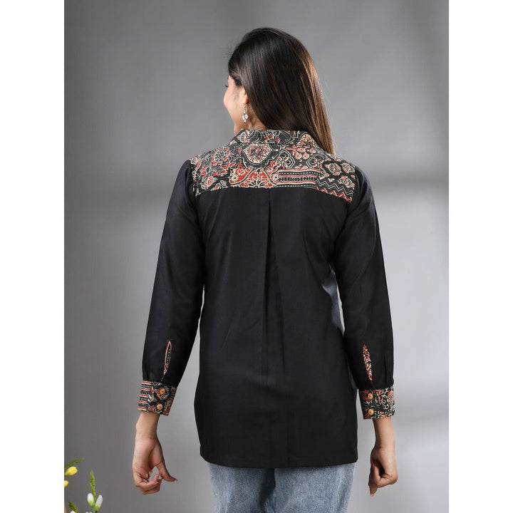 CHARUKRITI Black Printed Cotton Shirt