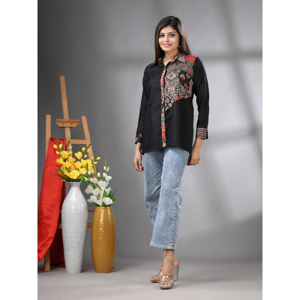 CHARUKRITI Black Printed Cotton Shirt