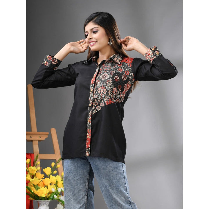 CHARUKRITI Black Printed Cotton Shirt