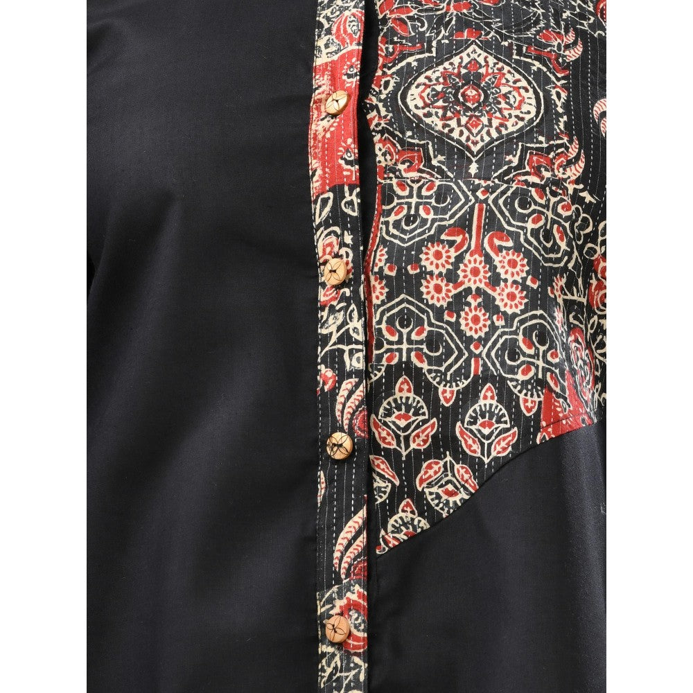 CHARUKRITI Black Printed Cotton Shirt