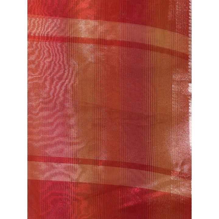 CHARUKRITI Red Dual Tone Tissue Zari Border Saree with Unstitched Blouse