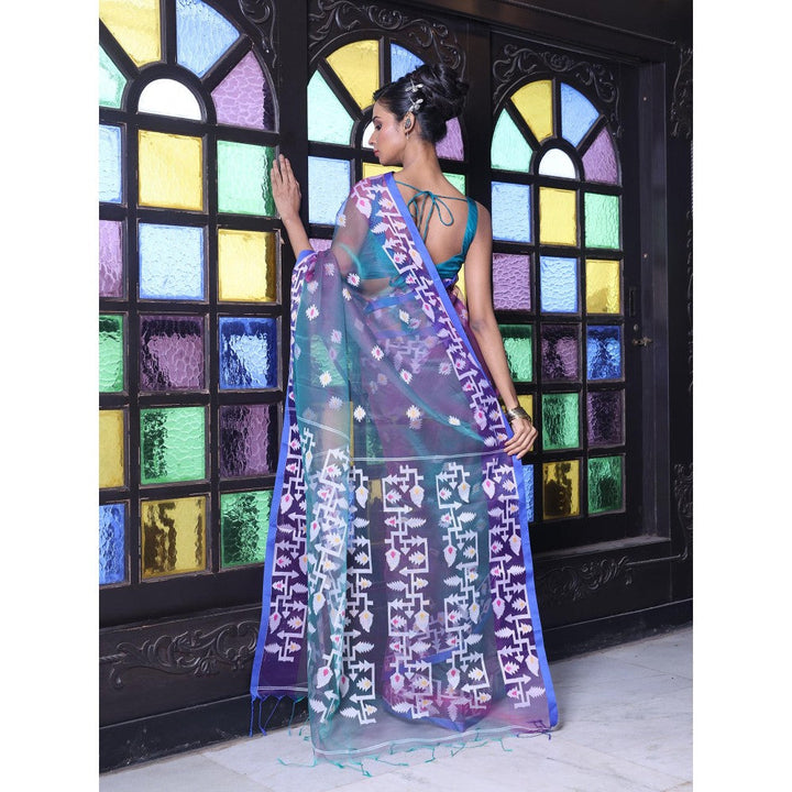 CHARUKRITI Grey Dual Tone Muslin Jamdani Designs Saree with Unstitched Blouse