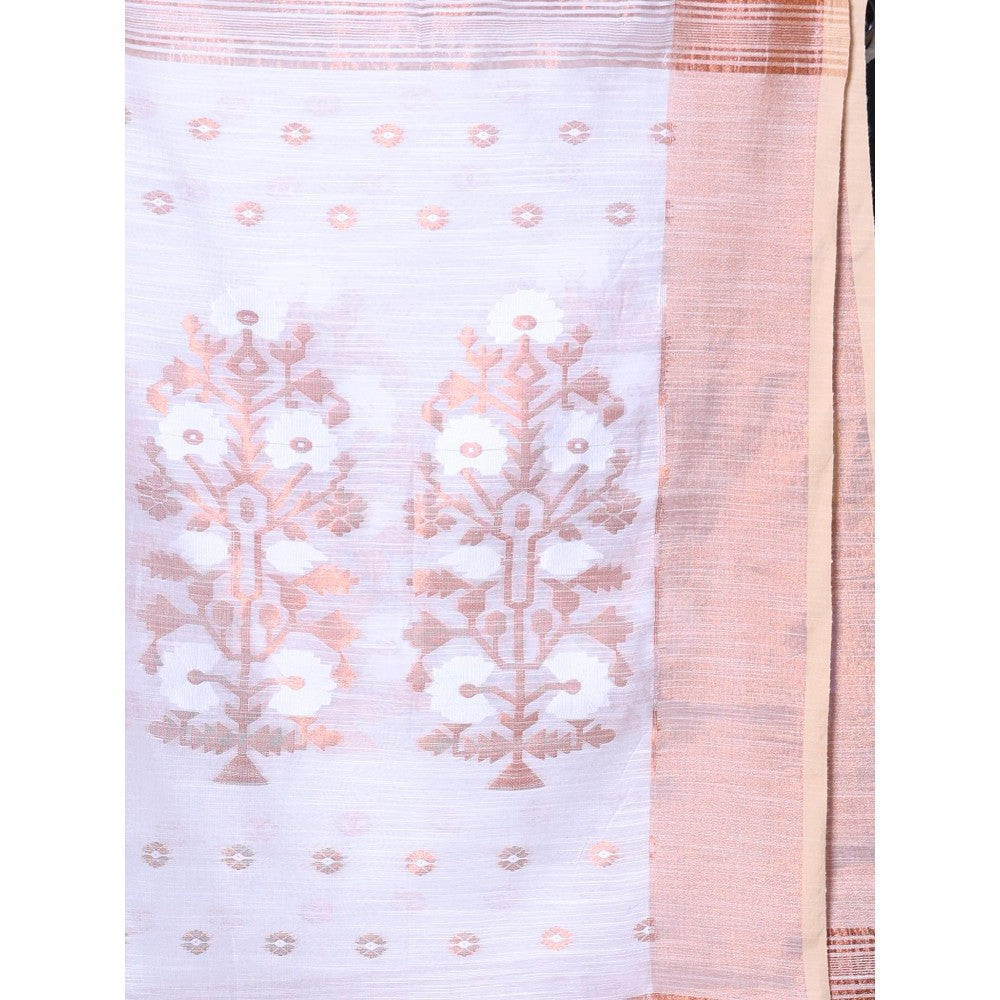 CHARUKRITI Off White Cotton Zari Border Saree with Unstitched Blouse