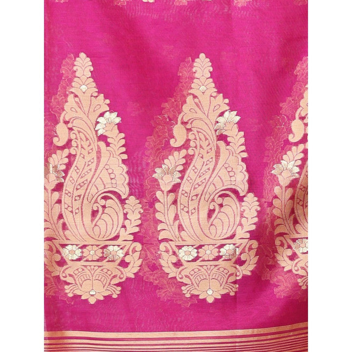 CHARUKRITI Purple Cotton Zari Border Saree with Unstitched Blouse