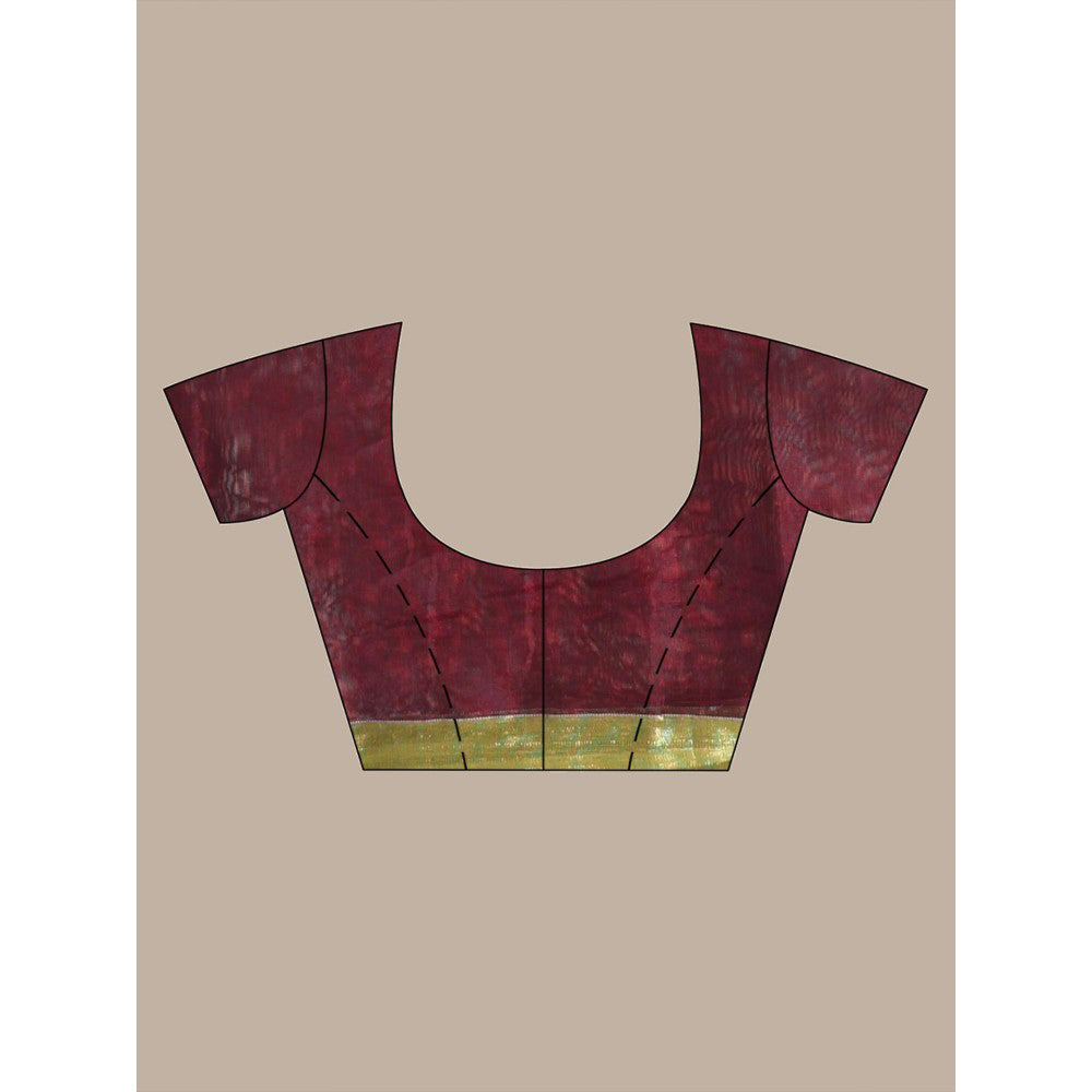 CHARUKRITI Maroon Cotton Zari Border Saree with Unstitched Blouse