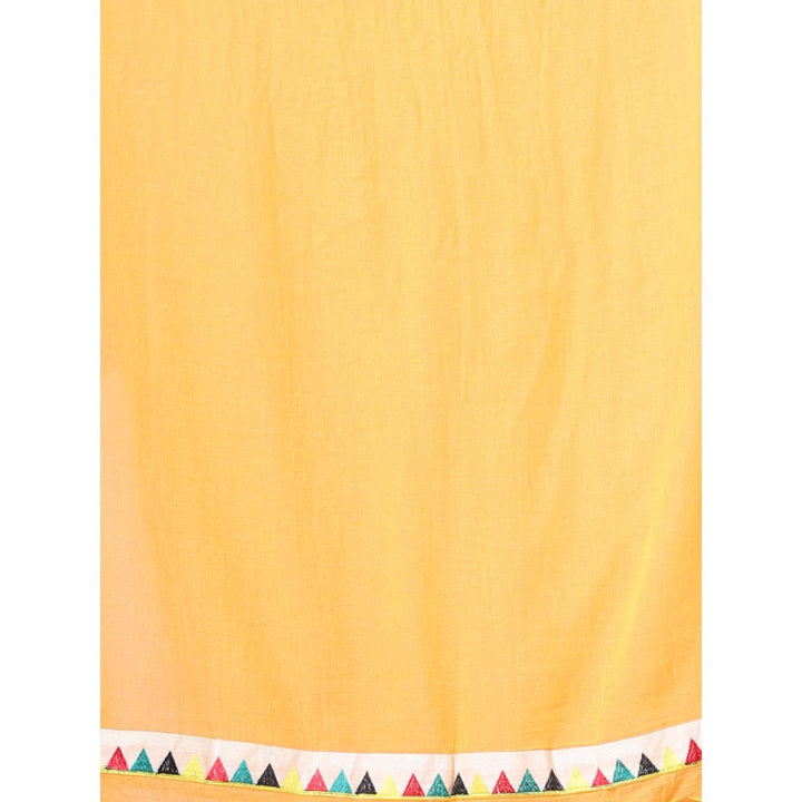 CHARUKRITI Patch Work Borders Yellow Solid Mulmul Cotton Soft Saree Without Blouse