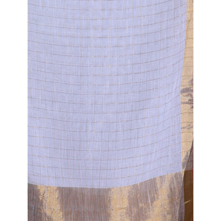 CHARUKRITI Zari Border White Checkbox Designs Soft Saree with Unstitched Blouse