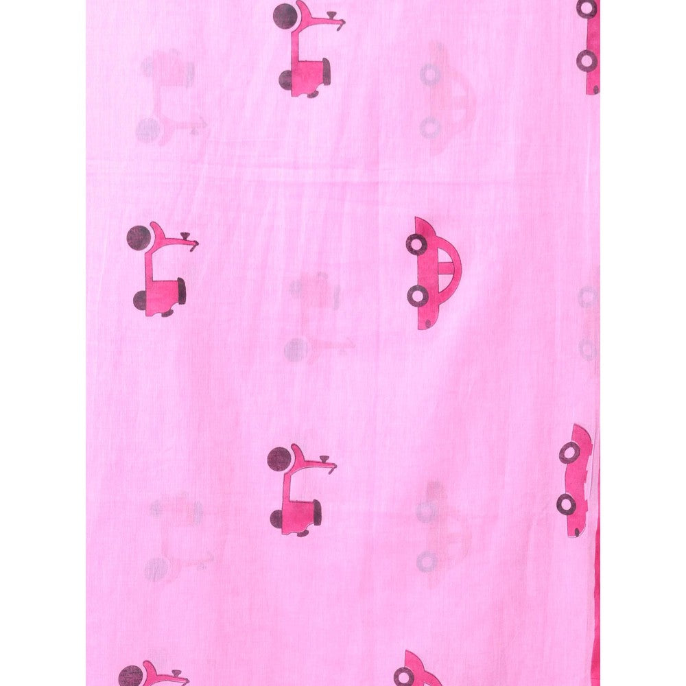 CHARUKRITI Pink Bengali Style Mulmul Cotton Soft Saree Without Blouse