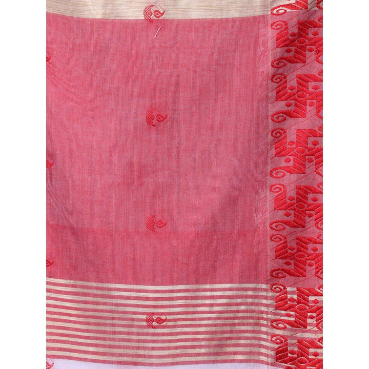 CHARUKRITI Kashful Borders White Bengali Style Cotton Soft Saree Without Blouse