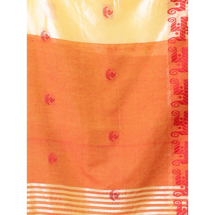 CHARUKRITI Kashful Borders Yellow Bengali Style Cotton Soft Saree Without Blouse