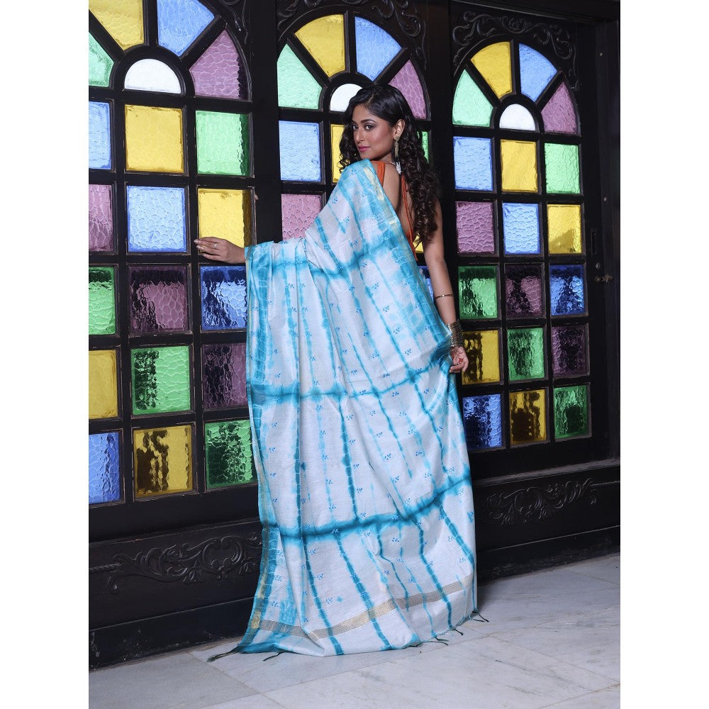 CHARUKRITI Borders and All Over Foliage Embroidery Sky Blue Silk Saree with Unstitched Blouse