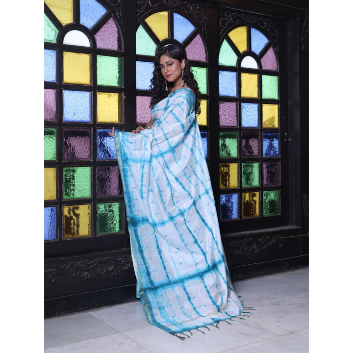 CHARUKRITI Borders and All Over Foliage Embroidery Sky Blue Silk Saree with Unstitched Blouse