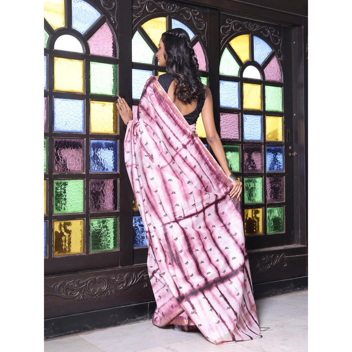 CHARUKRITI Chanderi Borders and All Over Foliage Embroidery Wine Silk Saree with Unstitched Blouse