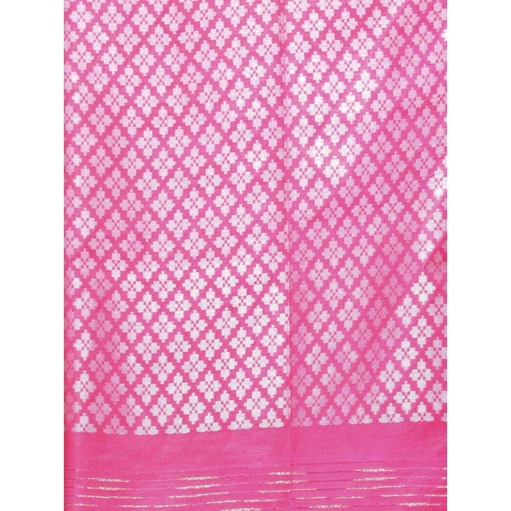 CHARUKRITI Stripes Pattern Green and Pink Silk Soft Saree with Unstitched Blouse