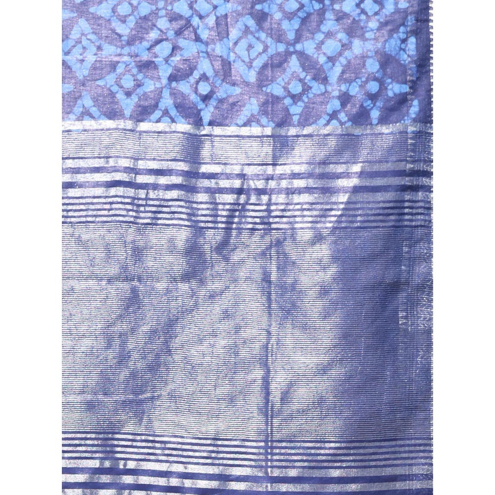 CHARUKRITI Zari Border Navy Blue Silk Soft Saree with Unstitched Blouse