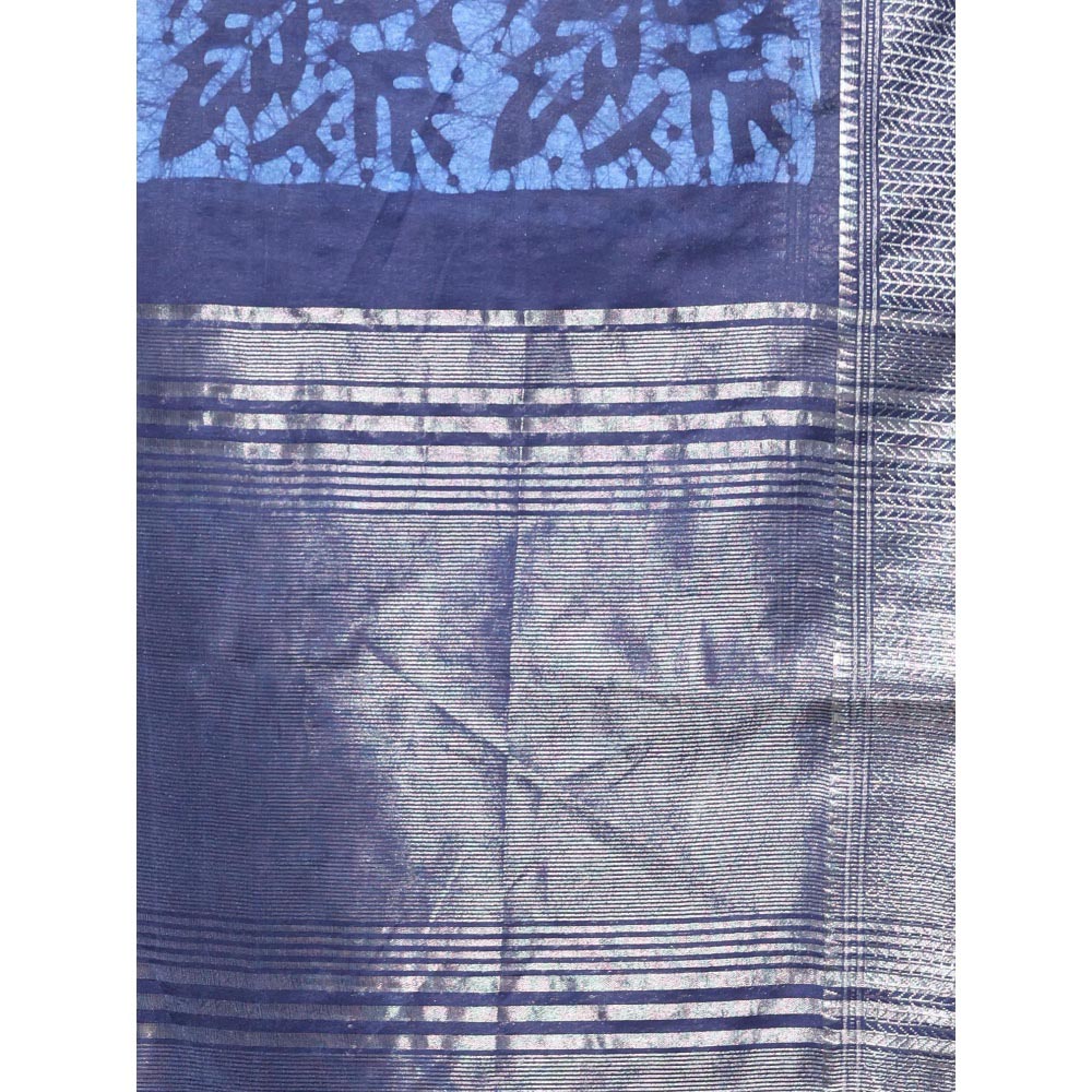 CHARUKRITI Printed Borders Navy Blue Silk Soft Saree with Unstitched Blouse