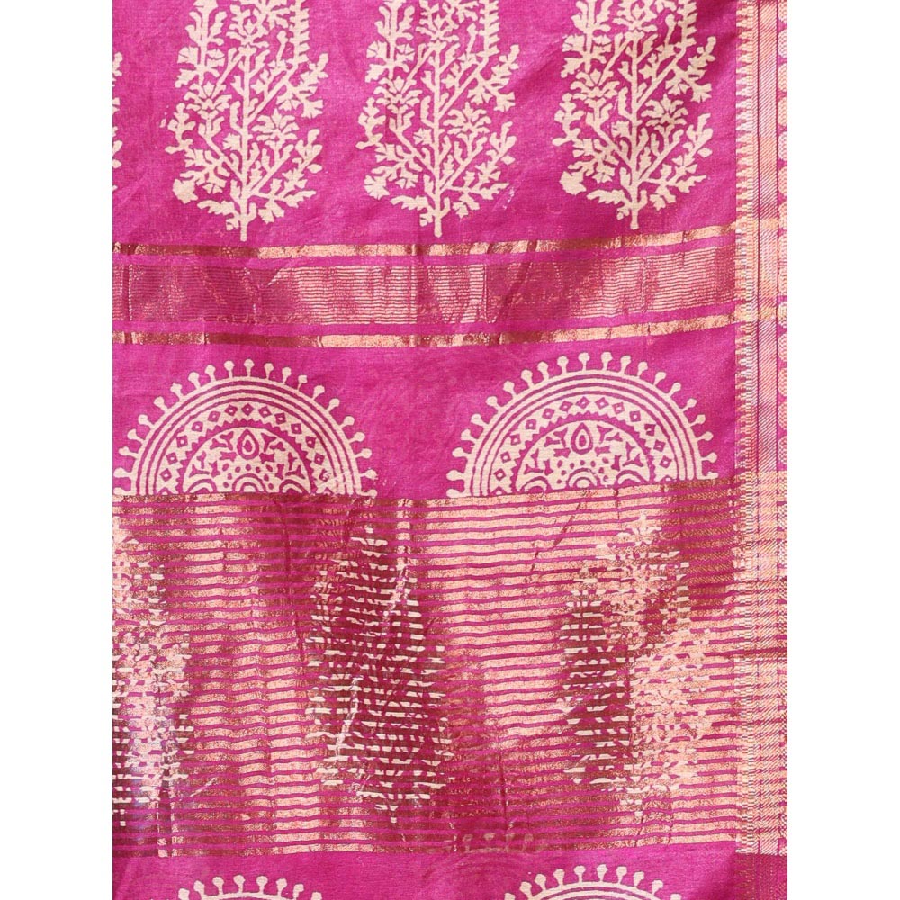 CHARUKRITI Zari Border Purple Silk Soft Saree with Unstitched Blouse