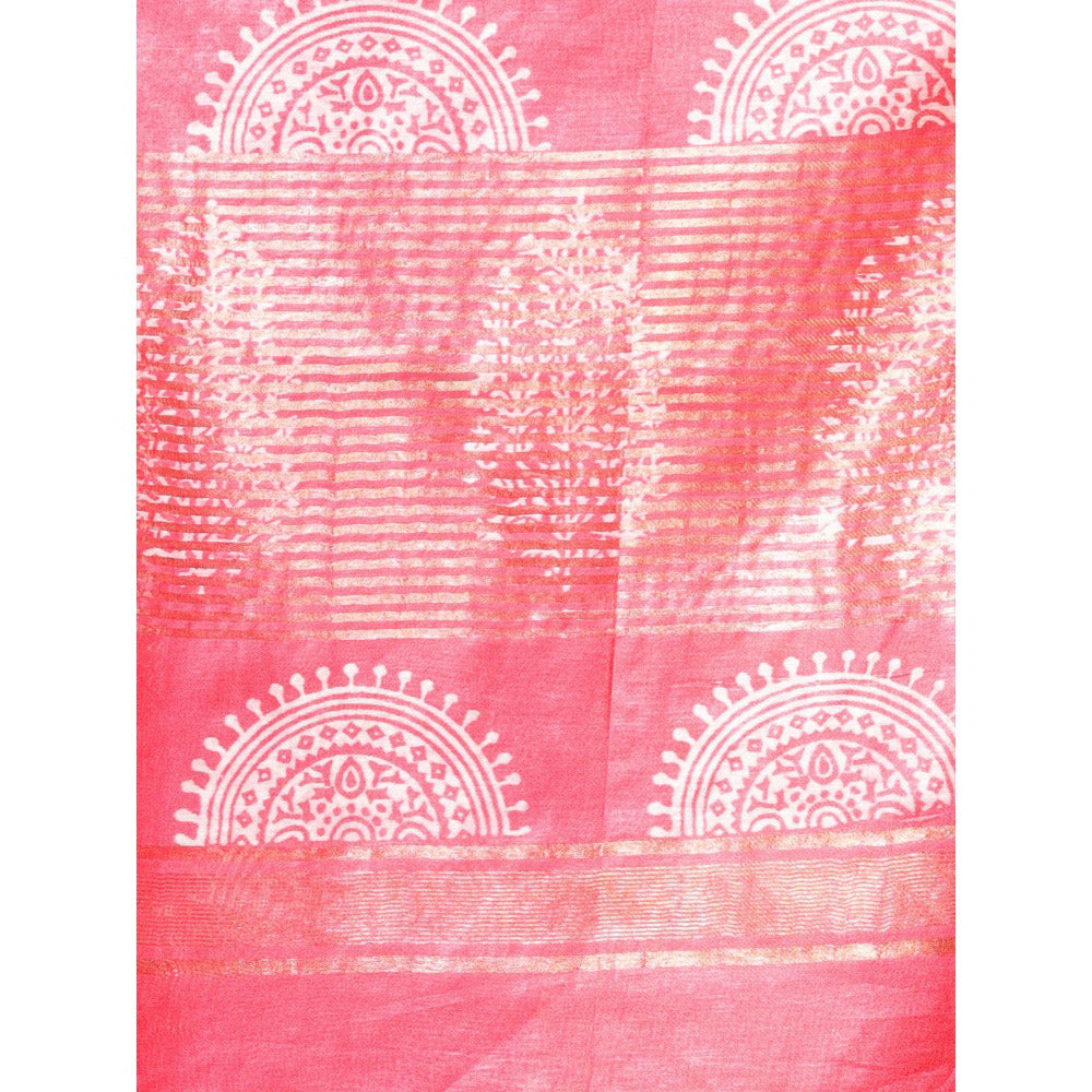 CHARUKRITI Zari Border Red Silk Soft Saree with Unstitched Blouse