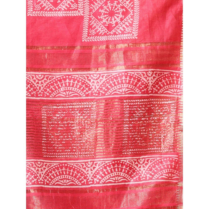 CHARUKRITI Zari Border Red Silk Soft Saree with Unstitched Blouse