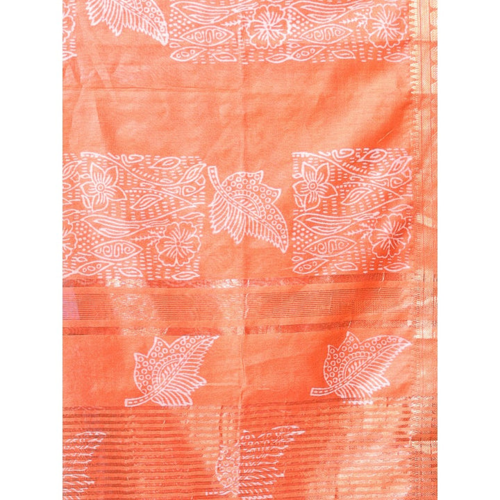 CHARUKRITI Zari Border Orange Silk Soft Saree with Unstitched Blouse