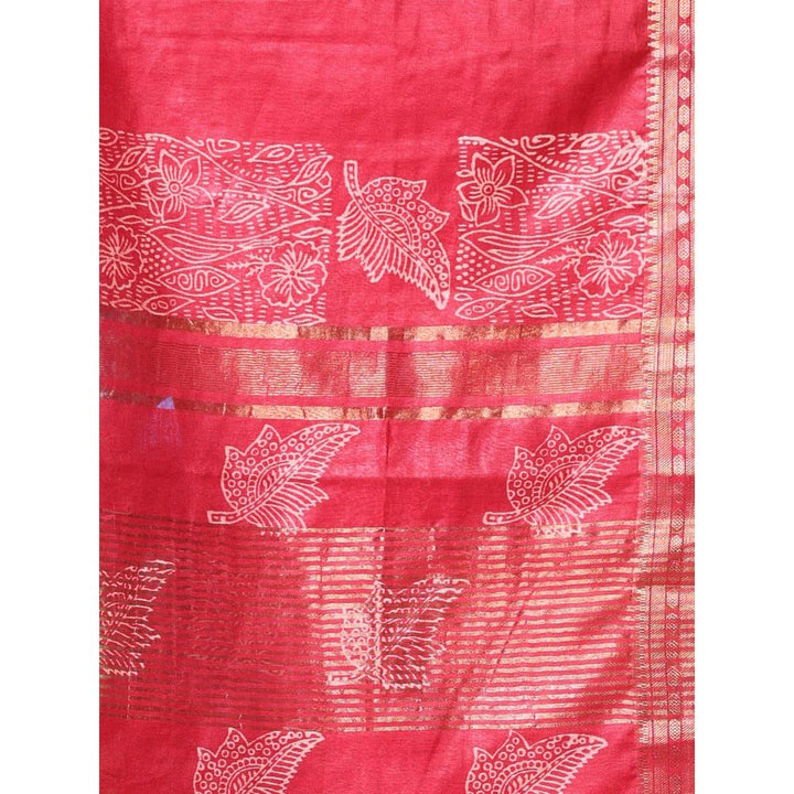 CHARUKRITI Zari Border Red Silk Soft Saree with Unstitched Blouse