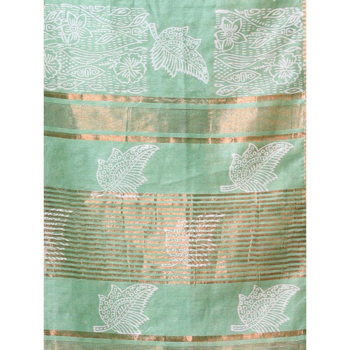 CHARUKRITI Zari Border Sap Green Silk Soft Saree with Unstitched Blouse