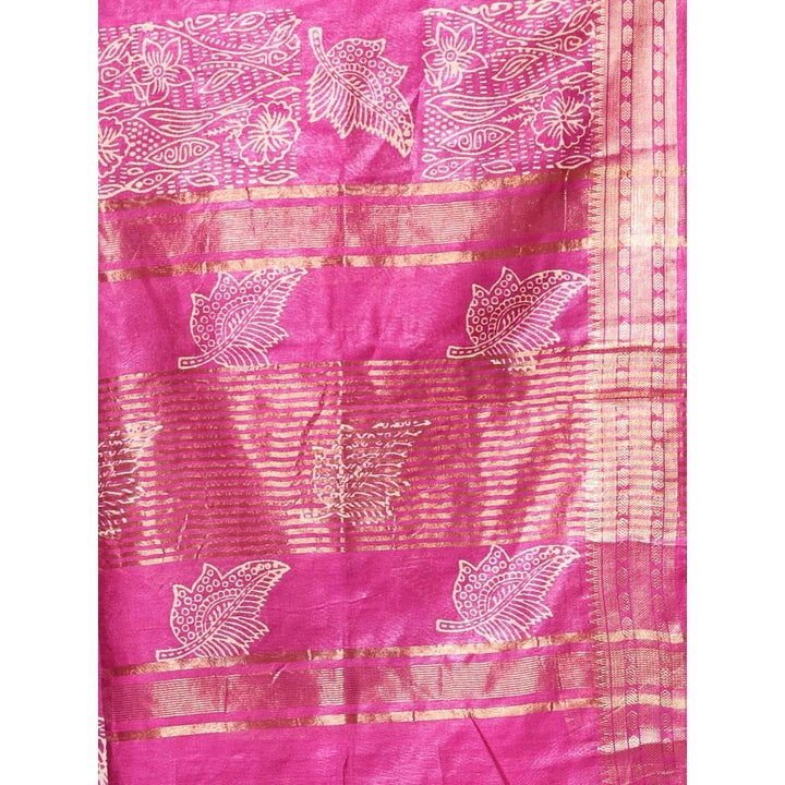 CHARUKRITI Zari Border Purple Silk Soft Saree with Unstitched Blouse