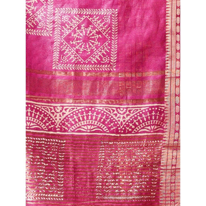 CHARUKRITI Zari Border Purple Silk Soft Saree with Unstitched Blouse