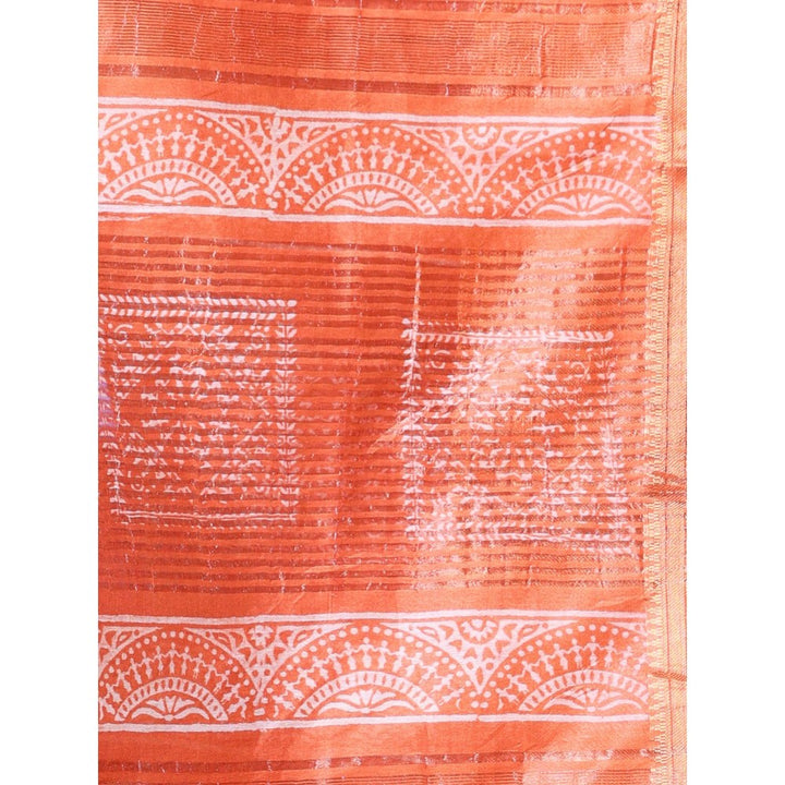 CHARUKRITI Zari Border Orange Silk Soft Saree with Unstitched Blouse