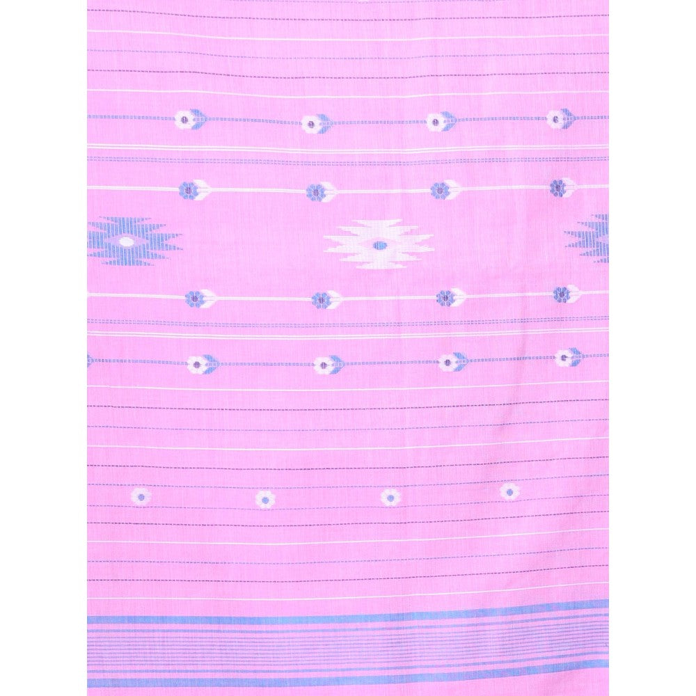 CHARUKRITI Floral Buttas Pink Cotton Handwoven Saree with Unstitched Blouse