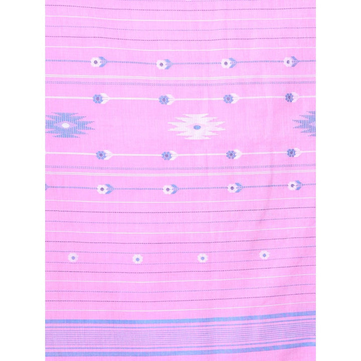 CHARUKRITI Floral Buttas Pink Cotton Handwoven Saree with Unstitched Blouse