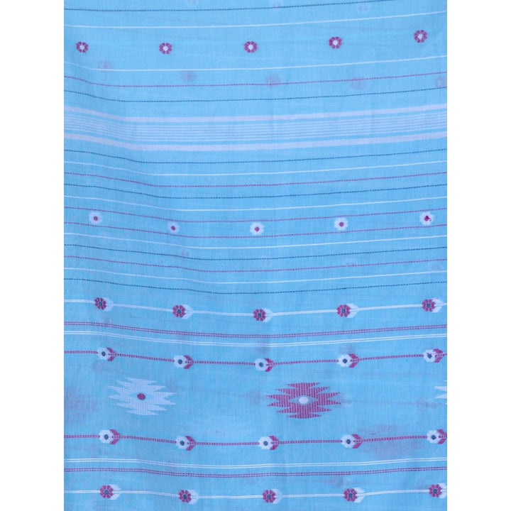 CHARUKRITI Floral Buttas Sky Blue Cotton Handwoven Saree with Unstitched Blouse