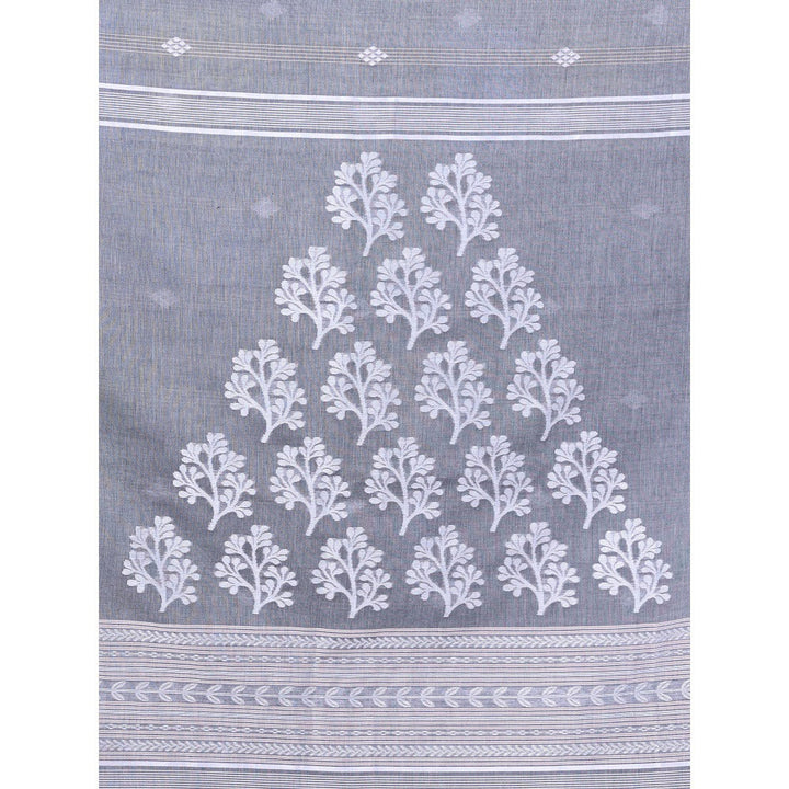 CHARUKRITI Texture Motifs Grey Cotton Handwoven Saree with Unstitched Blouse