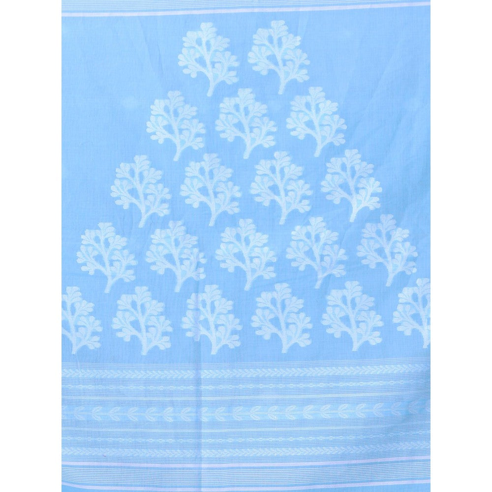 CHARUKRITI Texture Motifs Sky Blue Cotton Handwoven Saree with Unstitched Blouse