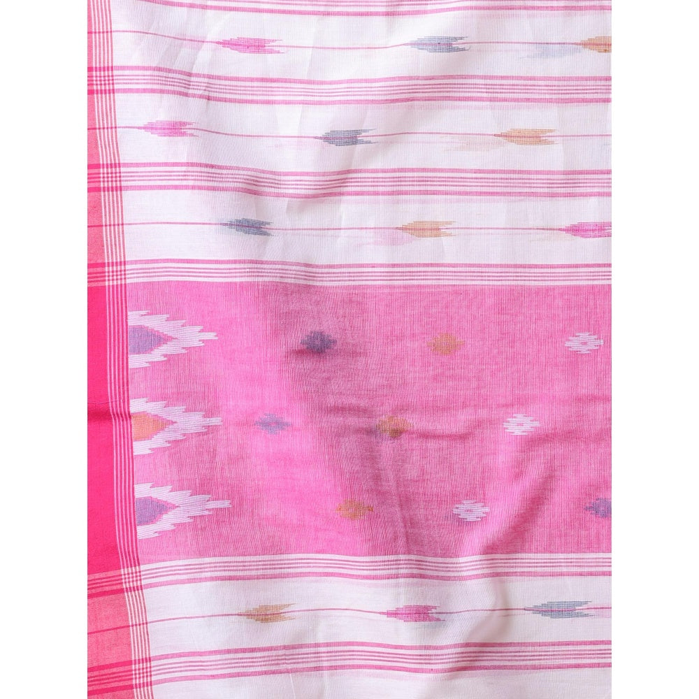 CHARUKRITI Texture Motifs Off White Cotton Soft Saree with Unstitched Blouse