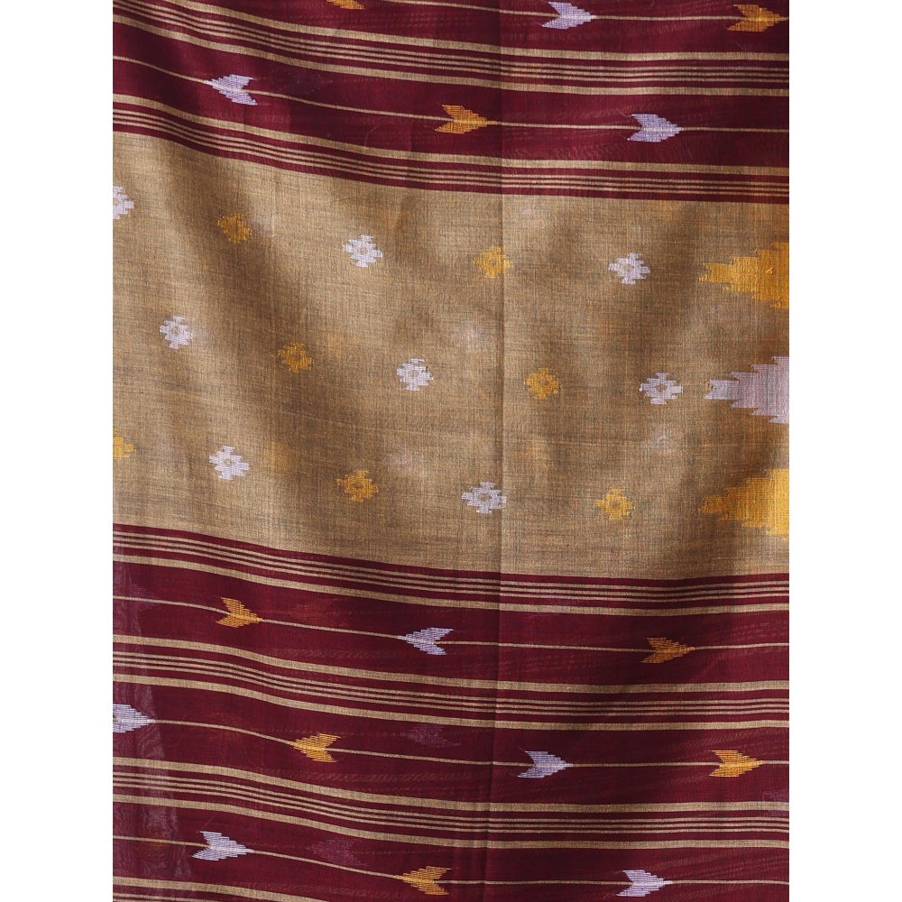 CHARUKRITI Texture Motifs Brown Cotton Soft Saree with Unstitched Blouse