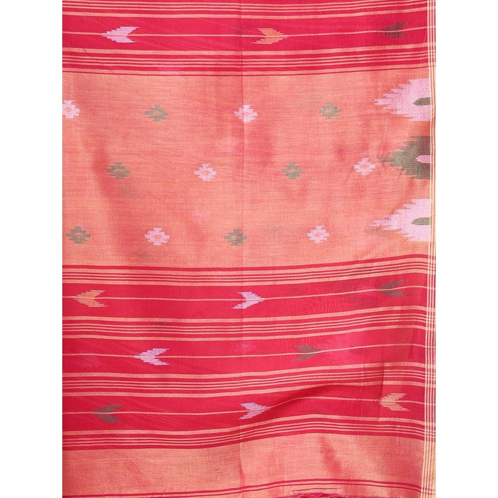 CHARUKRITI Texture Motifs Red Cotton Soft Saree with Unstitched Blouse